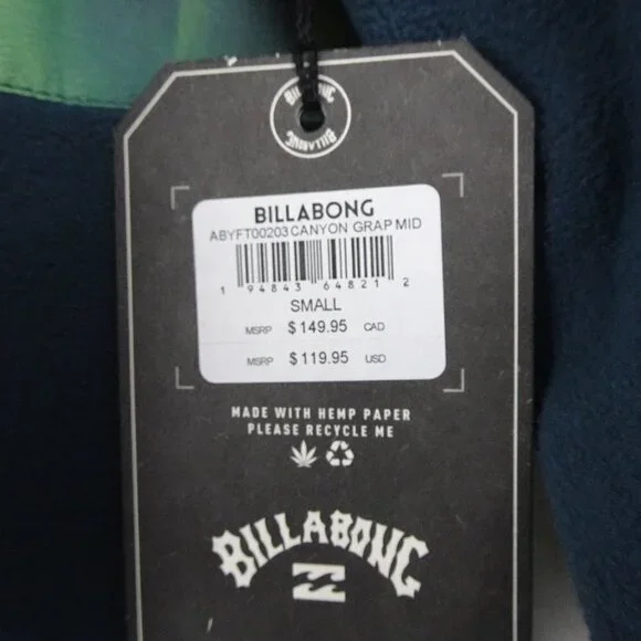 Billabong A/Div Canyon Graphene Hooded Jacket Fleece Mens Small Blue Green